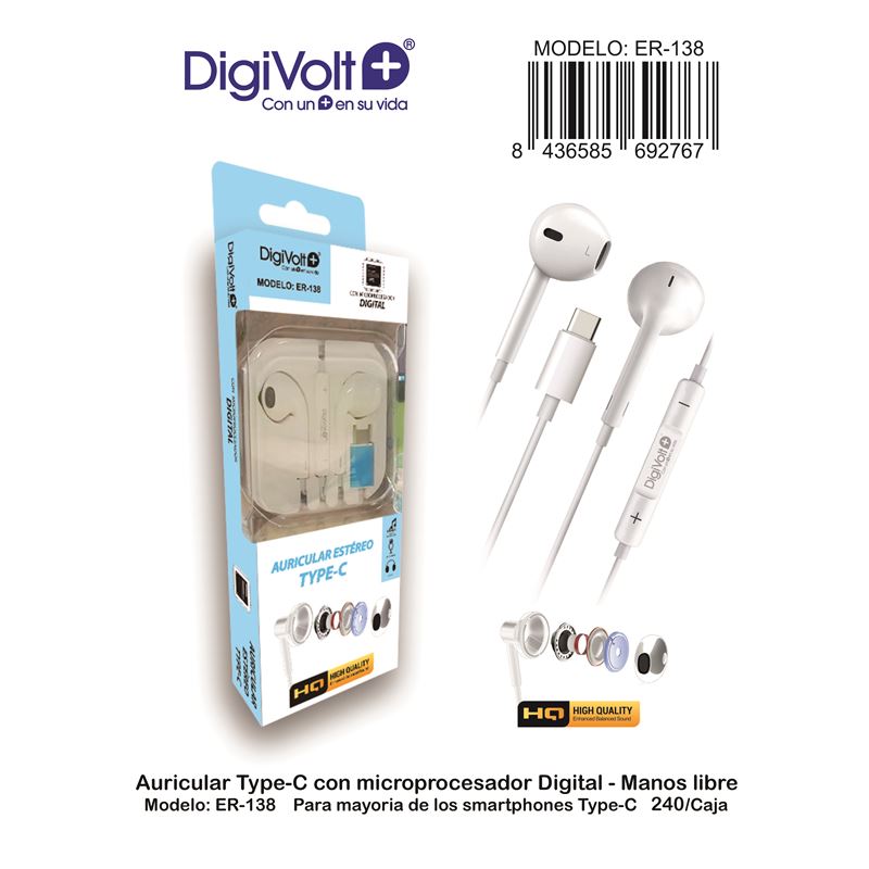 Auriculares DigiVolt ER-138 Blancos - Anantta